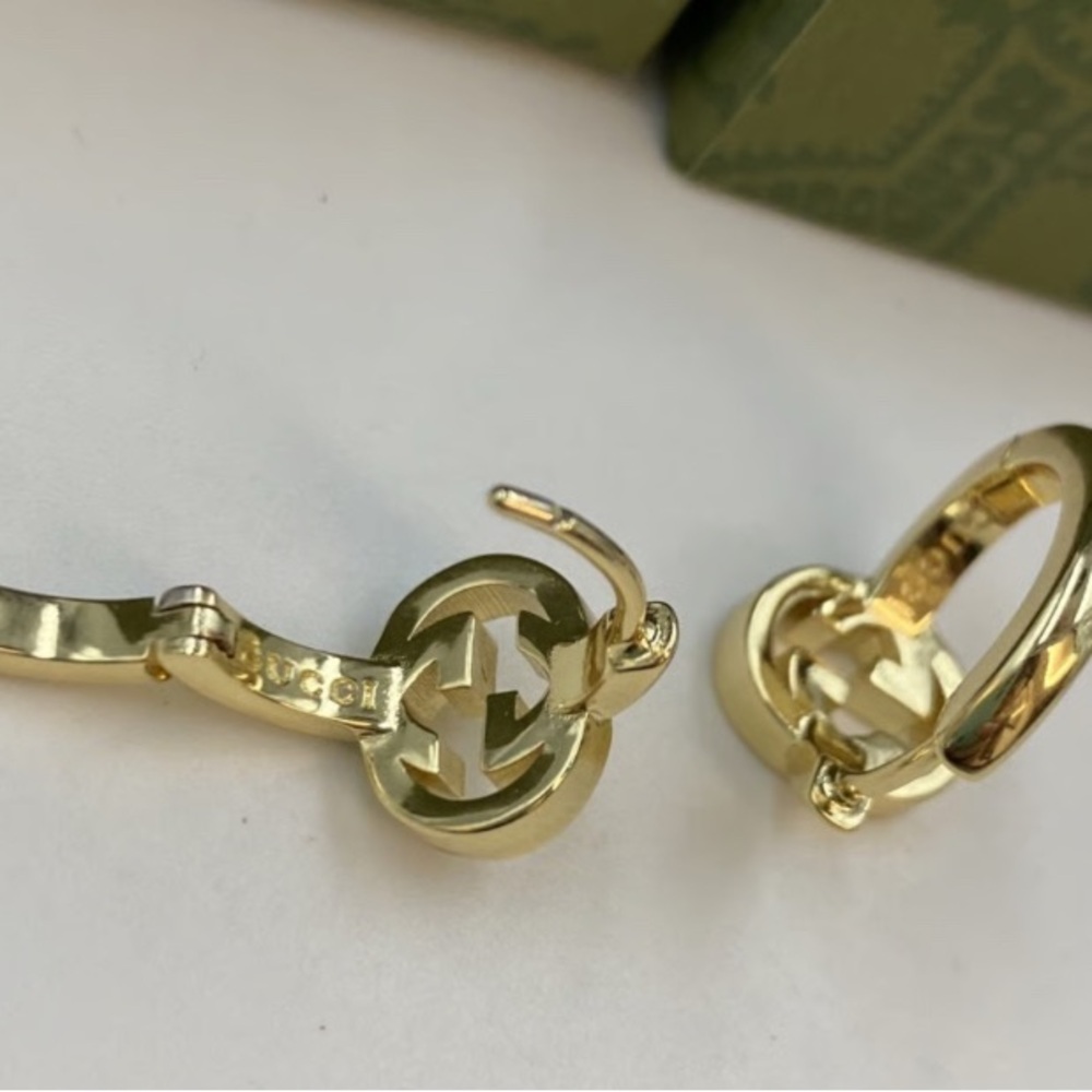 18kt Gold Plated Interlocking Double G Logo Hoop Earrings - Gucci Style - Picture 4 of 5